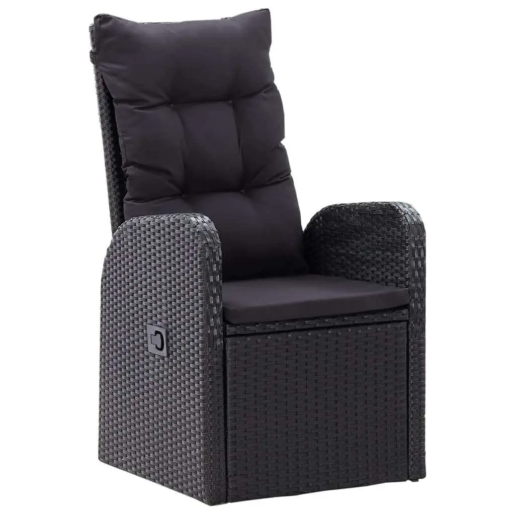 7 Piece Outdoor Garden Dining Set Black Rattan Chairs Glass Table Cushions