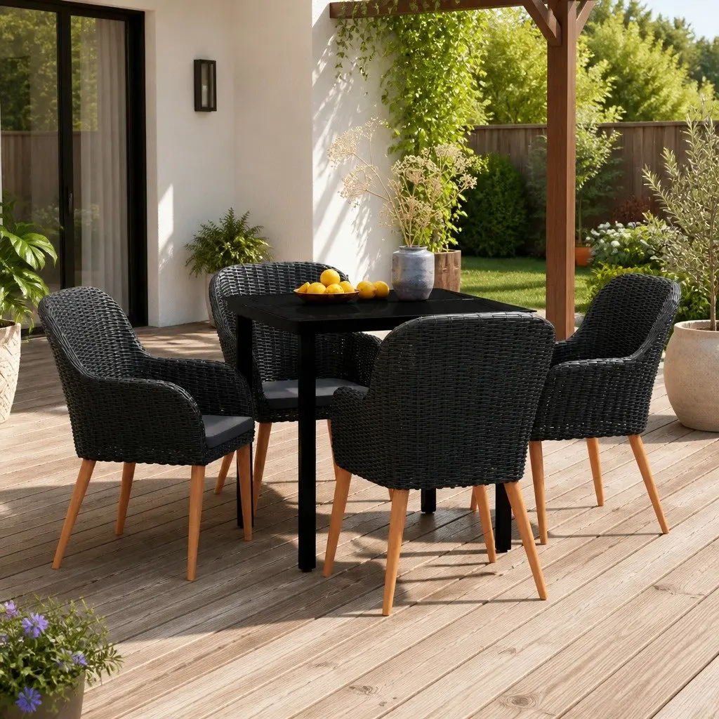 Garden Dining Set Outdoor Patio Furniture 5 Piece Black