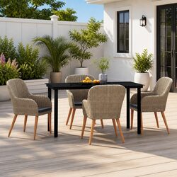 5 Piece Patio Dining Set: Table, 4 Chairs, Cushions
