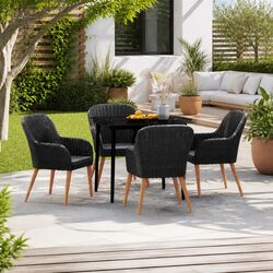 5 Piece Garden Dining Set with Cushions Black Outdoor Patio Furniture
