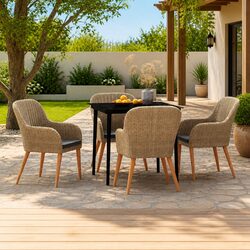 Garden Dining Set: 5 Piece Brown Outdoor Furniture