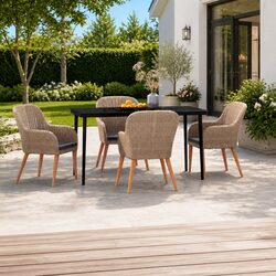 5 Piece Outdoor Garden Dining Set with Cushions Brown Patio Furniture