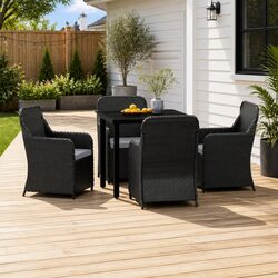 5 Piece Outdoor Dining Set Black Garden Patio Furniture Table Chairs Cushions