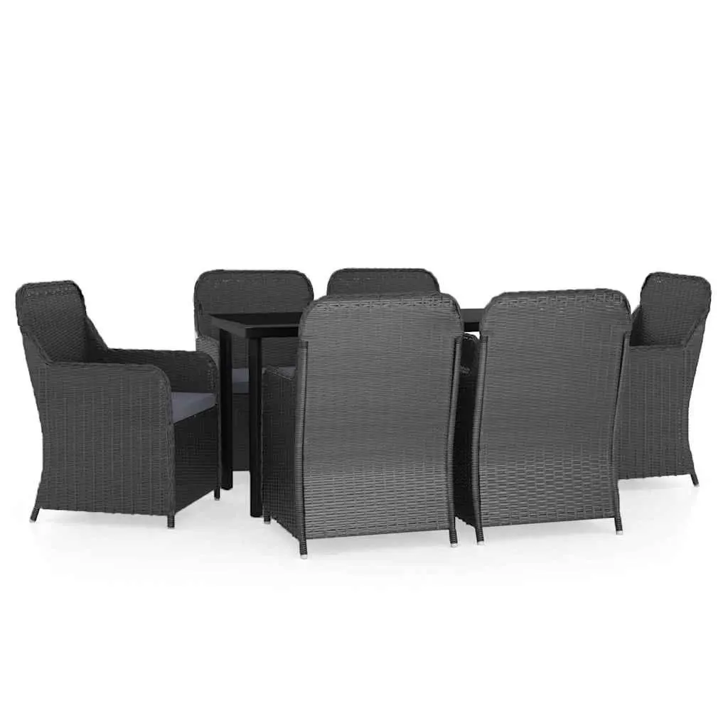 7 Piece Garden Dining Set Outdoor Patio Furniture Black Rattan Chairs Table