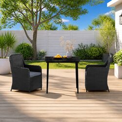 Garden Dining Set 3 Piece Outdoor Furniture Table Chairs with Cushions Black