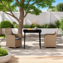 3 Piece Garden Dining Set: Brown, Steel & PE Rattan Construction
