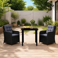 Outdoor Dining Set: 2 Chairs and Glass Table with Steel Frame