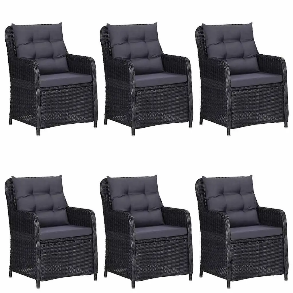 7 Piece Garden Dining Set Outdoor Use Black Steel Frame PE Rattan Chairs