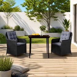 3 Piece Garden Dining Set - Steel Frame & PE Rattan Chairs