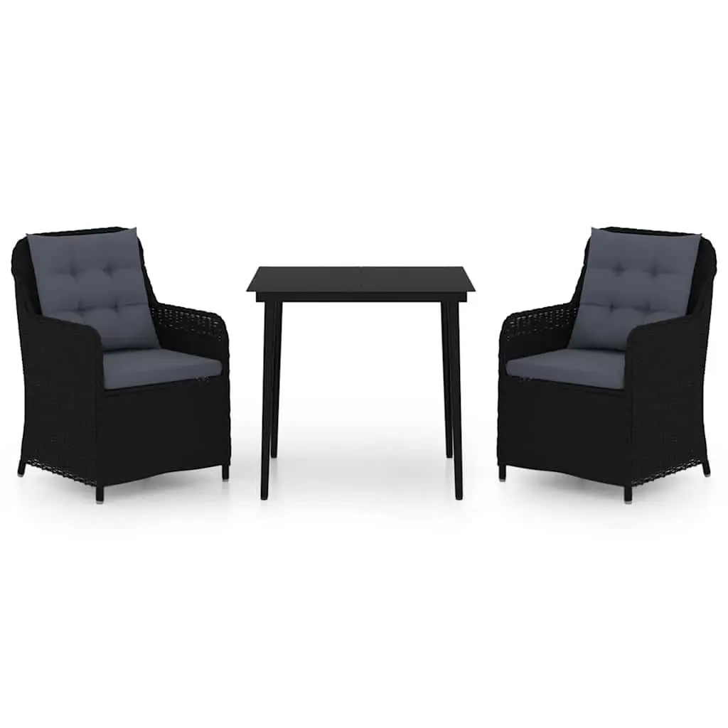 3 Piece Garden Dining Set Black Outdoor Furniture Patio Table Chairs
