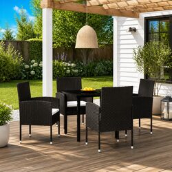 Outdoor Dining Set 5 Piece with Table and Chairs Black for Patio Use