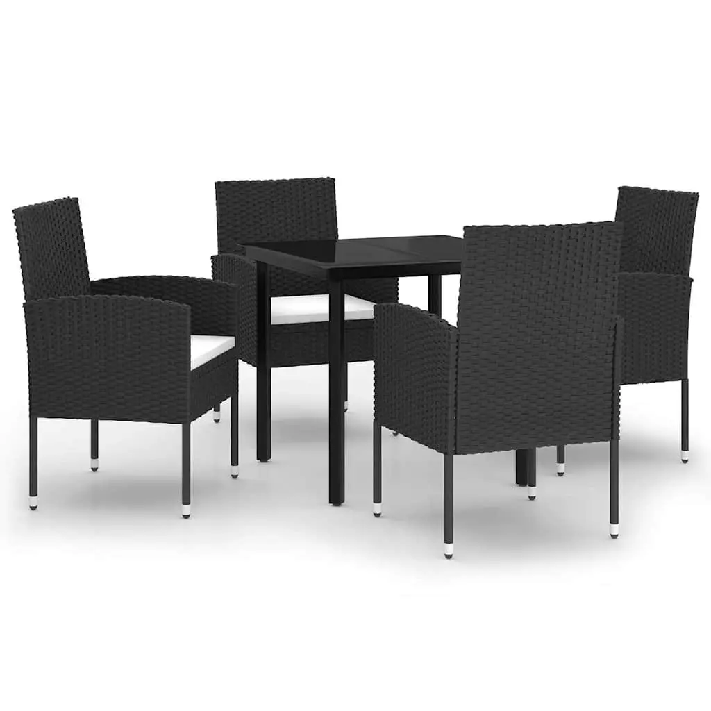 5 Piece Outdoor Garden Dining Set Patio Black Steel Frame Glass Tabletop