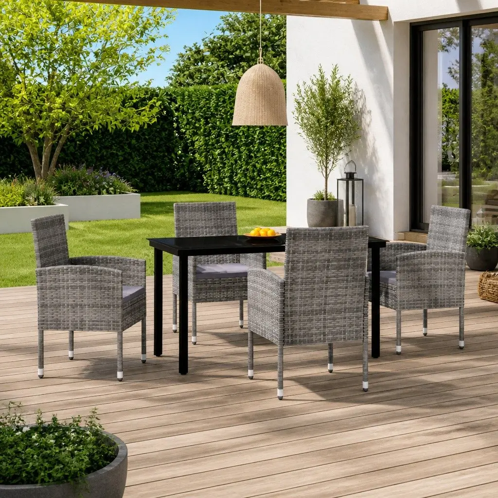 5 Piece Garden Dining Set Outdoor Patio Furniture Anthracite Steel Frame Glass