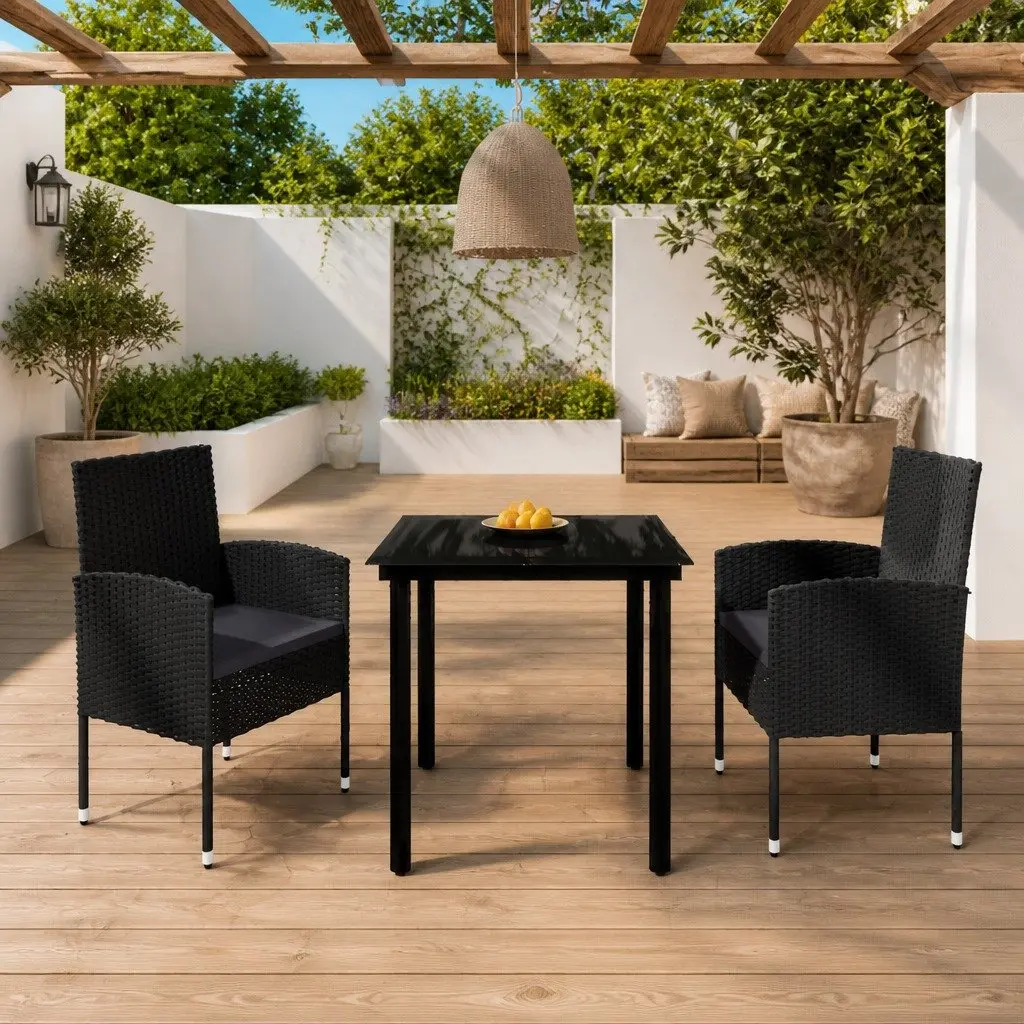 Garden Dining Set Outdoor Furniture 3 Piece Patio Table Chairs Black