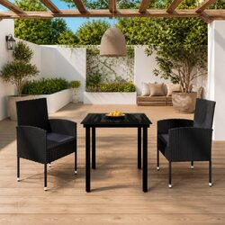 Garden Dining Set 3 Piece Outdoor Furniture Table Chairs Patio Black