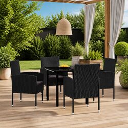 Garden Dining Set: 1 Table, 4 Chairs, Black Steel Frame
