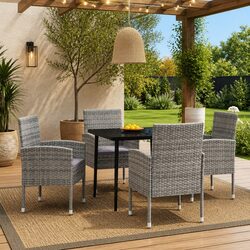 5-Piece Outdoor Dining Set: Steel Frame, PE Rattan, Glass Top