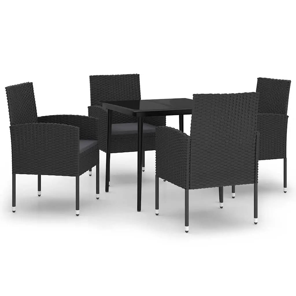 5 Piece Outdoor Dining Set Garden Patio Furniture Black Rattan Chairs Glass
