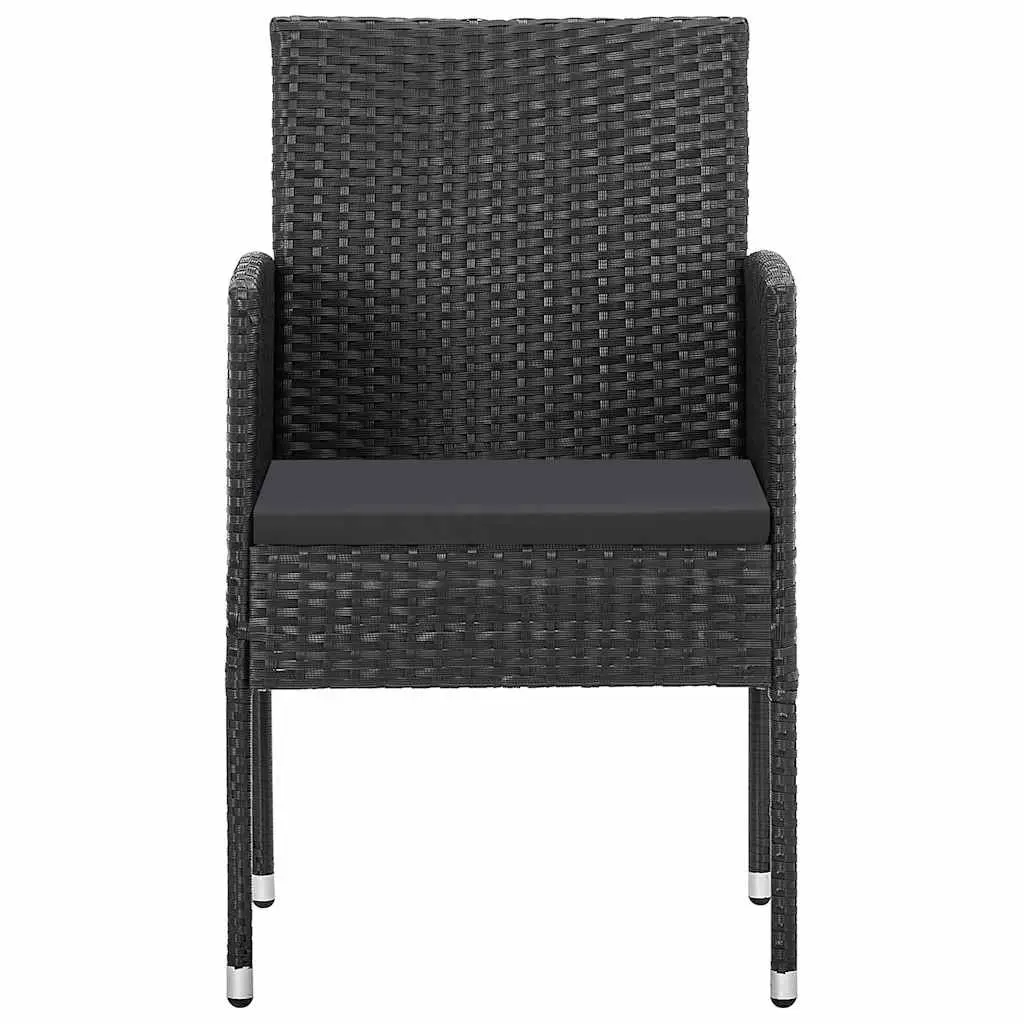 5 Piece Outdoor Dining Set for Patio Garden Black Steel Frame Glass Table Rattan Chairs