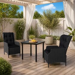 Garden Dining Set 3 Piece Outdoor Patio Furniture Reclining Chair Glass Table