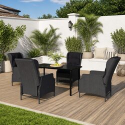 5 Piece Garden Dining Set Outdoor Furniture Grey Reclining Chairs Glass Table