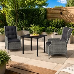 Garden Dining Set: 3 Piece Grey Chairs and Glass Table