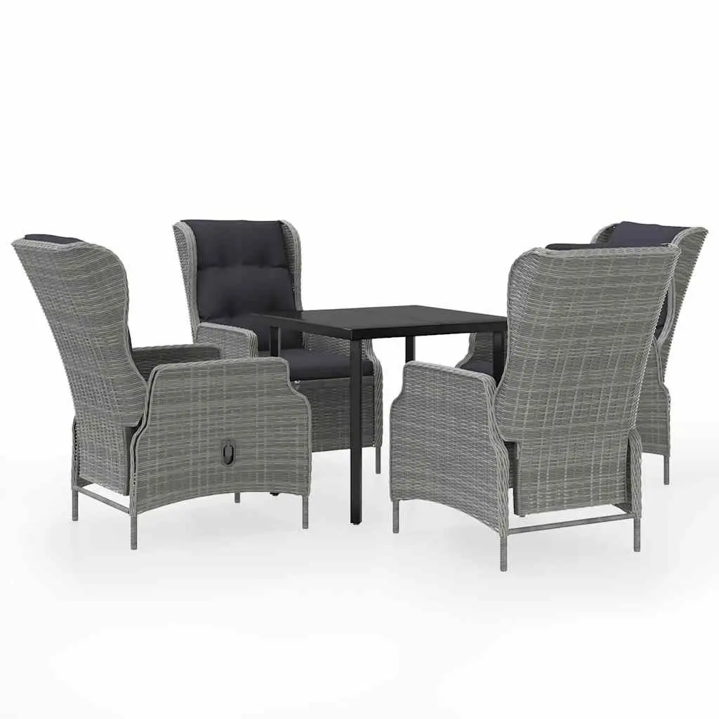5 Piece Garden Dining Set Outdoor Use Steel Frame PE Rattan Chairs Glass Table