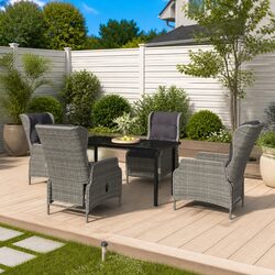 5 Piece Outdoor Dining Set: Grey Chairs and Glass Table