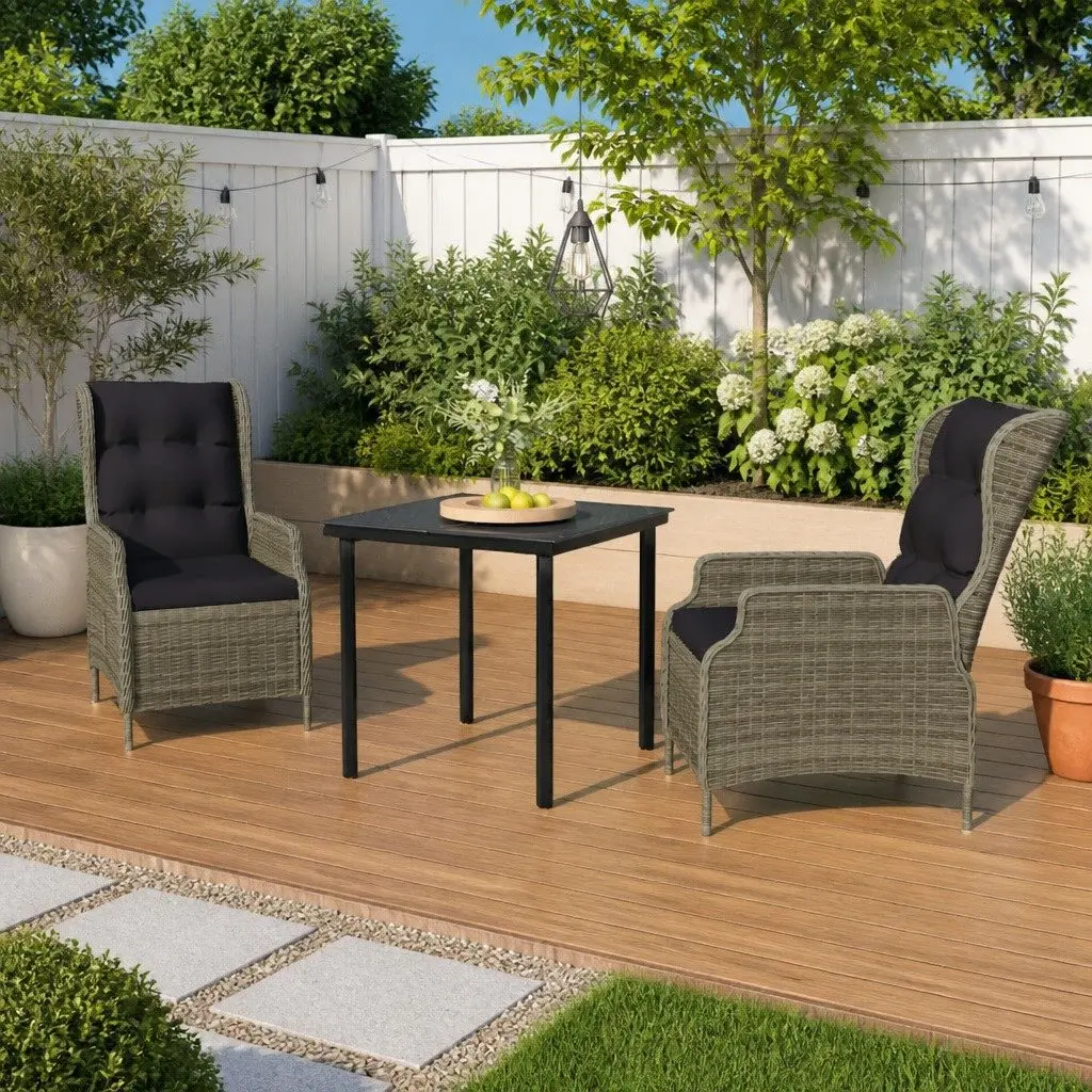 3 Piece Outdoor Dining Set Garden Use Brown Reclining Chairs Glass Top