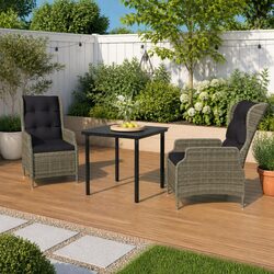 3 Piece Garden Dining Set Outdoor Patio Furniture Brown Reclining Chairs Glass