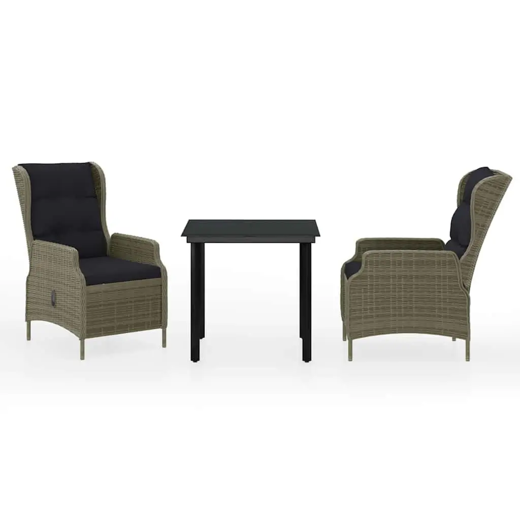 3 Piece Outdoor Dining Set Garden Use Brown Reclining Chairs Glass Top