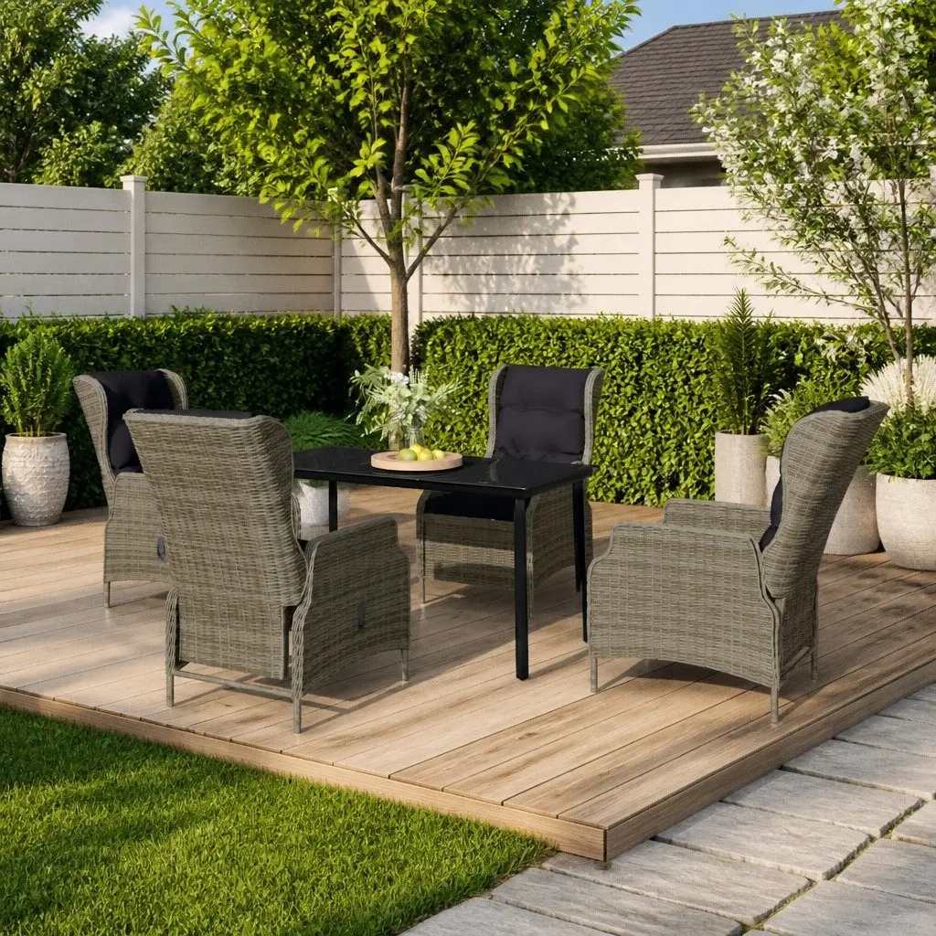 5-Piece Outdoor Dining Set with Steel Frame and PE Rattan Chairs