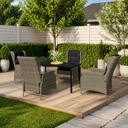 5 Piece Outdoor Garden Dining Set Reclining Chairs Glass Table Patio Furniture