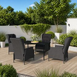 5 Piece Outdoor Dining Set Grey Garden Furniture Reclining Chairs Glass Table