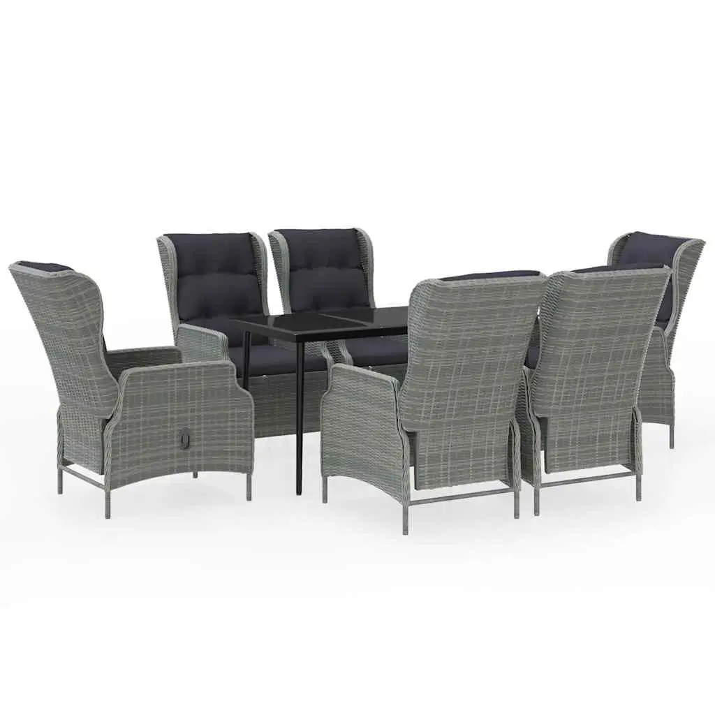 7 Piece Outdoor Garden Dining Set Grey Rattan Chairs Glass Table Patio Furniture