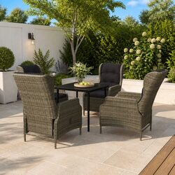 5 Piece Garden Dining Set: Steel Frame and PE Rattan Chairs