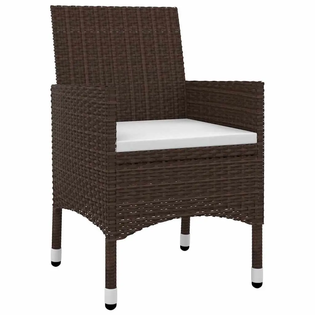 Garden Dining Set 3 Piece Outdoor Furniture Brown Rattan Chairs Glass Table