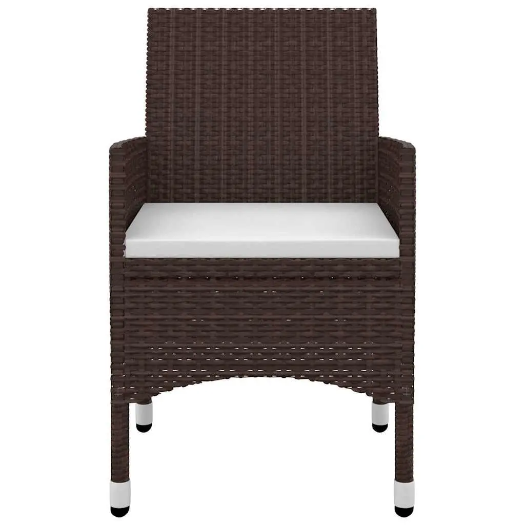 Garden Dining Set 3 Piece Outdoor Furniture Brown Rattan Chairs Glass Table