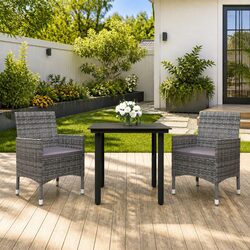 3 Piece Garden Dining Set: Glass Table & Rattan Chairs