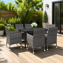 7 Piece Garden Dining Set with Rattan and Glass Table