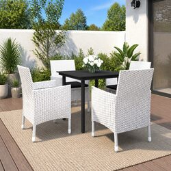 5 Piece Outdoor Dining Set Garden Table Chairs Poly Rattan Glass Patio Furniture