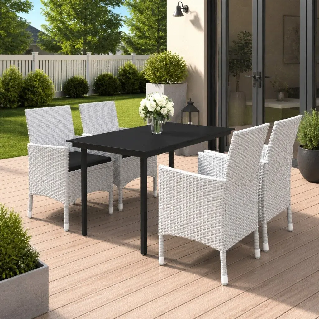 5 Piece Garden Dining Set Outdoor Patio Furniture Size with Glass Table and Rattan