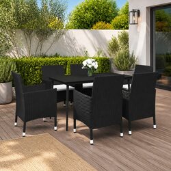 7 Piece Garden Dining Set: Steel, Rattan, Glass