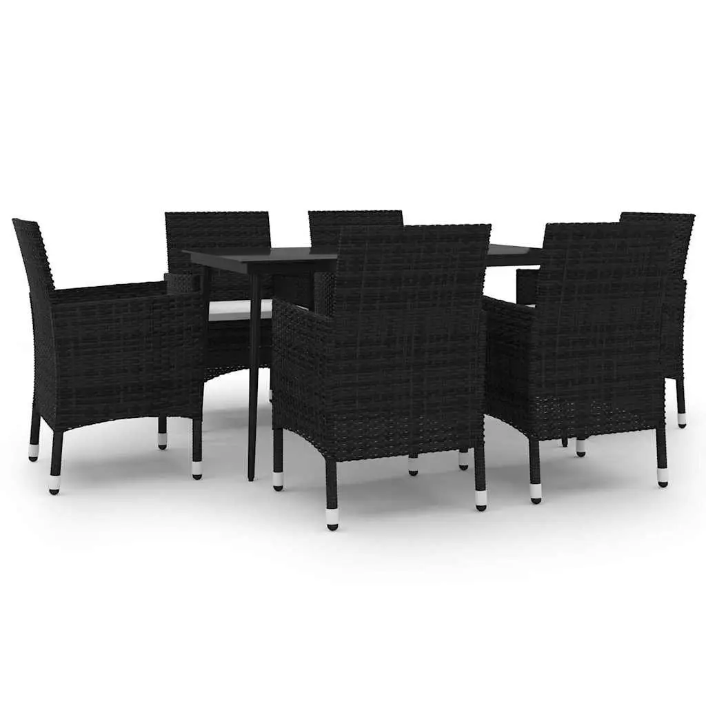7 Piece Outdoor Dining Set for Garden with Cushions Poly Rattan Glass Table