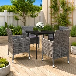 Garden Dining Set: 5 Pieces with Steel Frame and Rattan