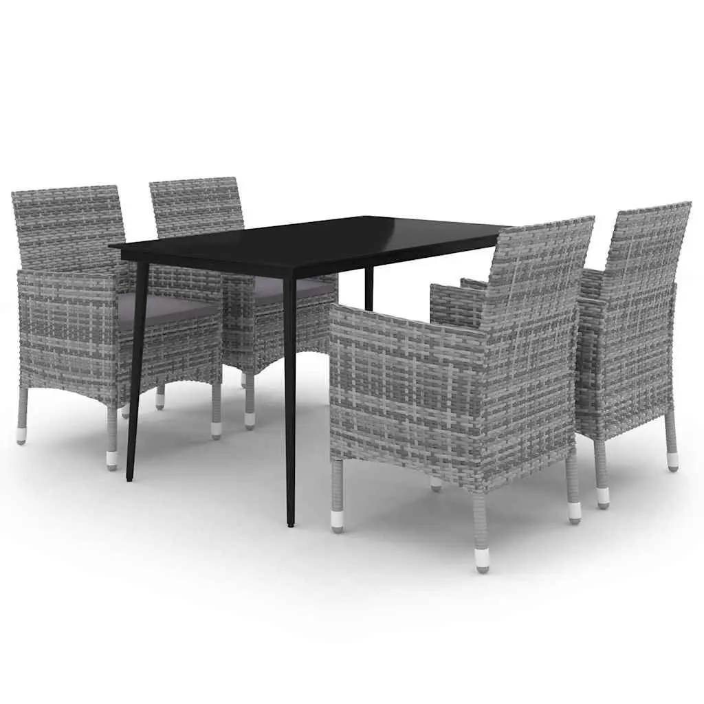 Garden Dining Set Outdoor 5 Piece Grey Poly Rattan Chairs Glass Table