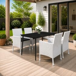 5 Piece Outdoor Dining Set: PE Rattan Chairs & Glass Table
