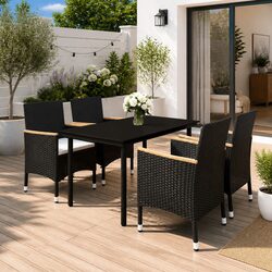Garden Dining Set: 5-Piece with Glass Top and Rattan Chairs