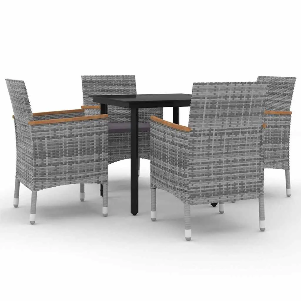 Garden Dining Set 5 Piece Outdoor Furniture Poly Rattan Chairs Glass Table Grey