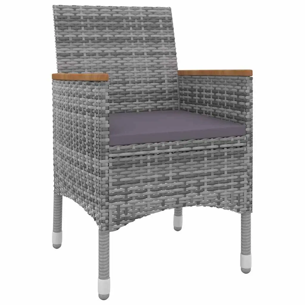 7 Piece Outdoor Dining Set Grey PE Rattan Chairs Glass Table Cushions Garden